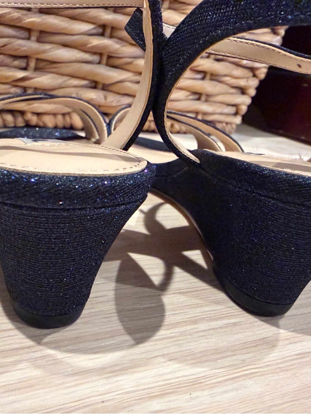 Nina Navy Blue Glitter Heeled Sandals - Picture 6 of 8